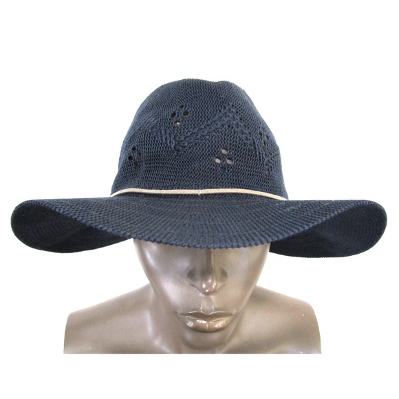 Tahari Navy Blue Polyester Knit Wide Brim Fedora Hat Women One Size - Picture 1 of 8